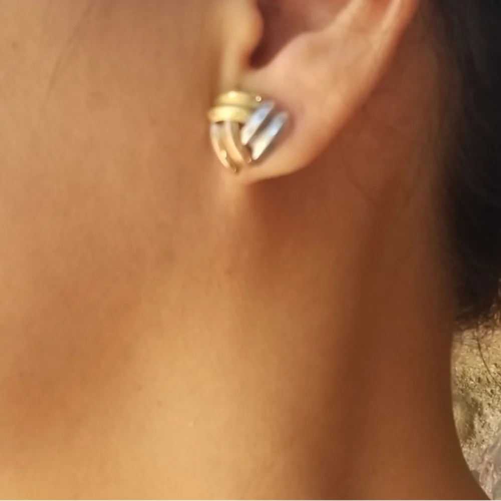 Tri-Colored Gold Post Earrings - Picture 4 of 8